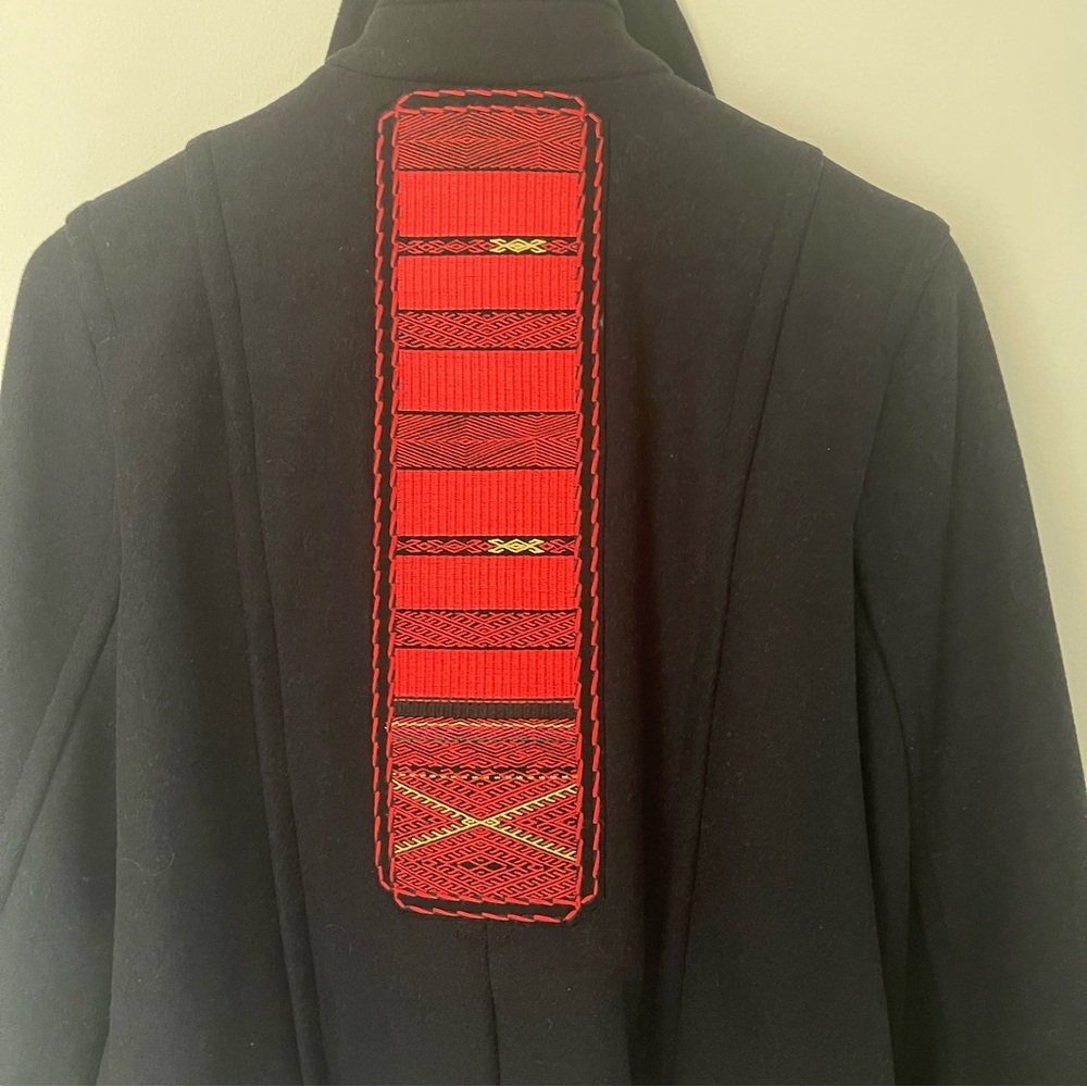 Free People Black Wool military PEACOAT size M Red textile accents, fully lined - Picture 5 of 16